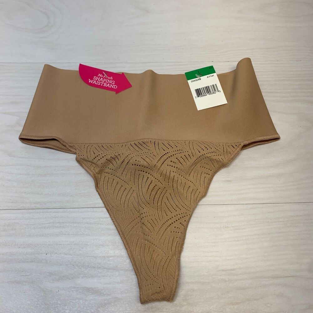 Maidenform Women's Tame Your Tummy Shaping Lace‎ Thong with Cool Comfort Brown L